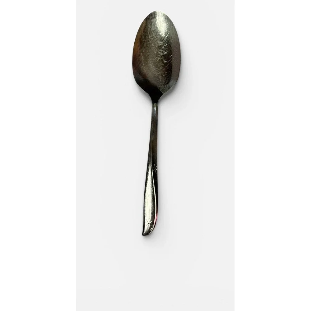 Oneida Community Twin Star Serving Spoon Atomic Burst MCM Stainless 8 3/8in